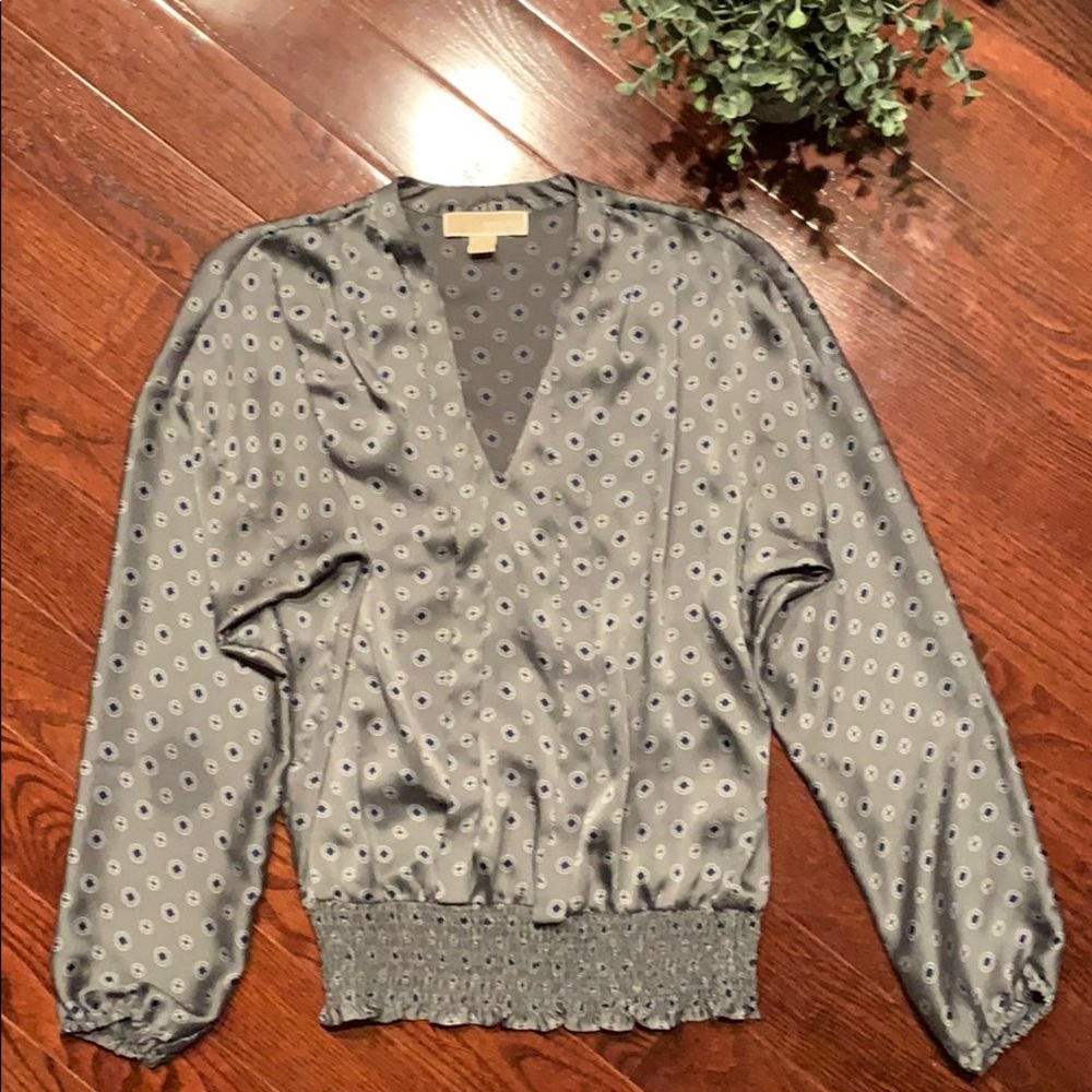 MICHAEL KORS Gray/Blue Pattern Blouse